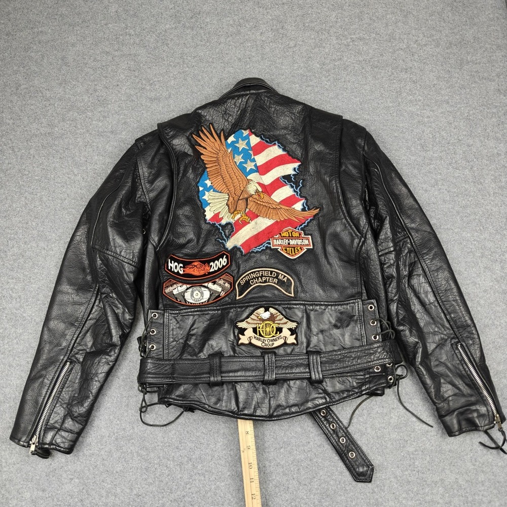 Vintage Harley-Davidson Jacket Mens Medium Black Leather Biker HOG Patches